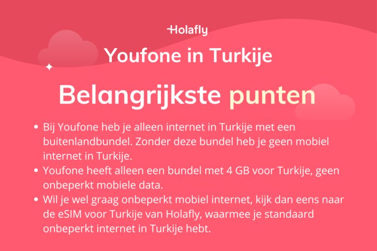 Afbeelding met daarop de belangrijkste punten over Youfone in Turkije samengevat
