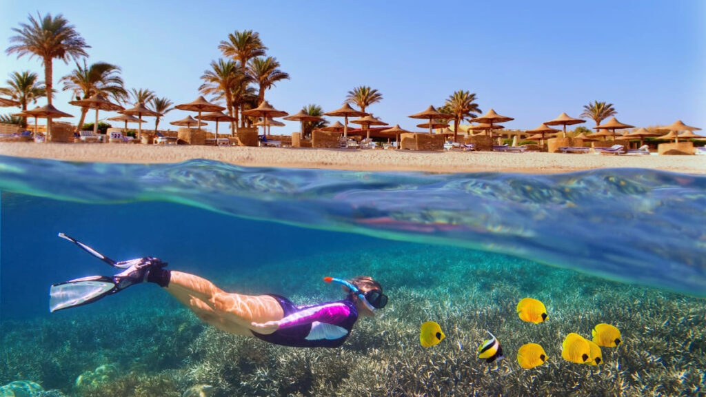 Foto van een vrouw die snorkelt in de Rode Zee