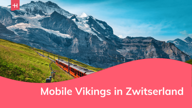 Foto van een rode trein op de voorgrond en de Jungfrau op de achtergrond als uitgelichte afbeelding voor een artikel over Mobile Vikings in Zwisterland
