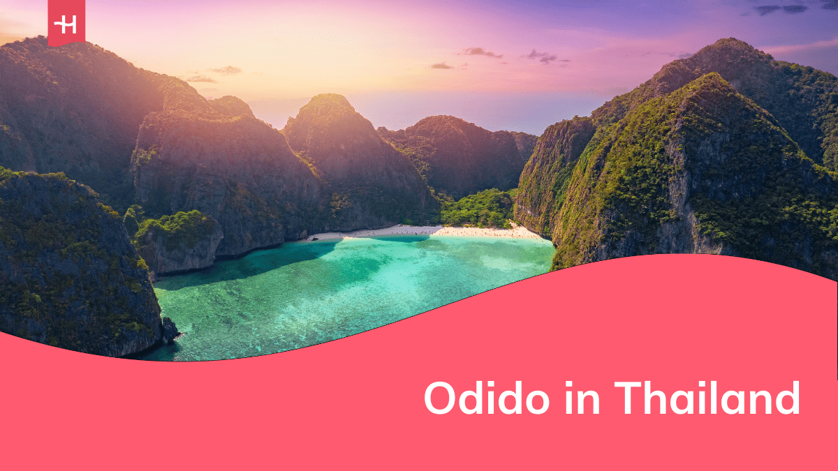 Luchtfoto van Maya Bay op het eiland Pih Pih Leh in Thailand als uitgelichte afbeelding voor een artikel over Odido in Thailand