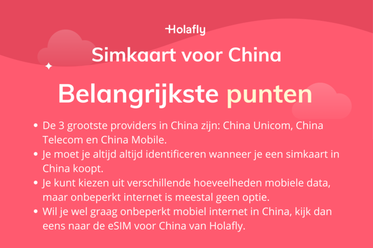 Afbeelding met een samenvatting van de belangrijkste punten over een simkaart voor China