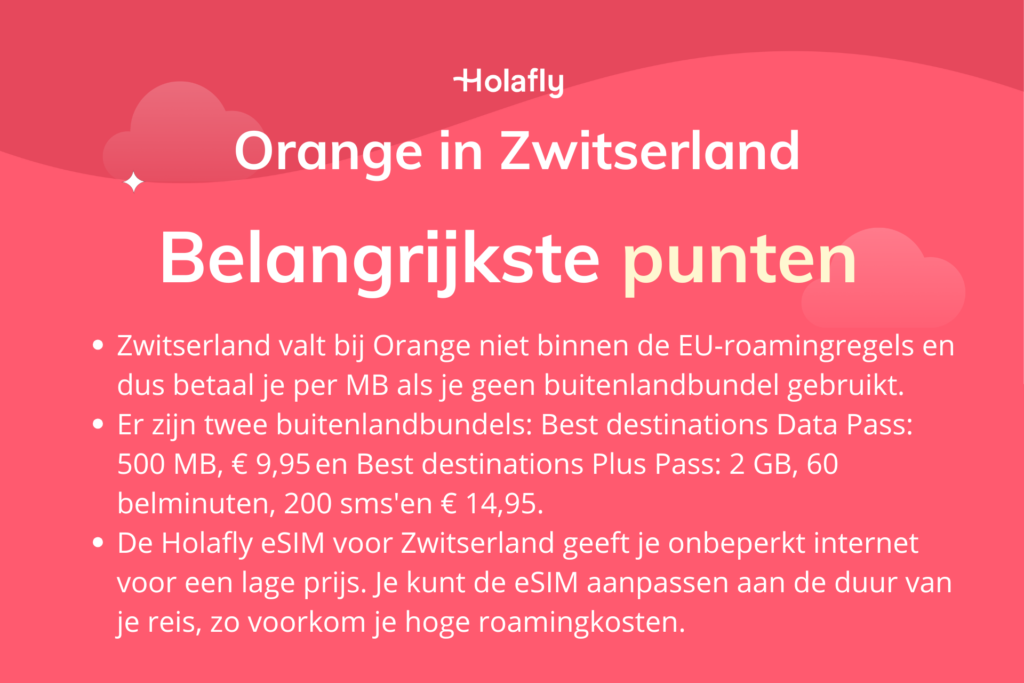 Afbeelding met daarop de belangrijkste punten over Orange in Zwitserland samengevat