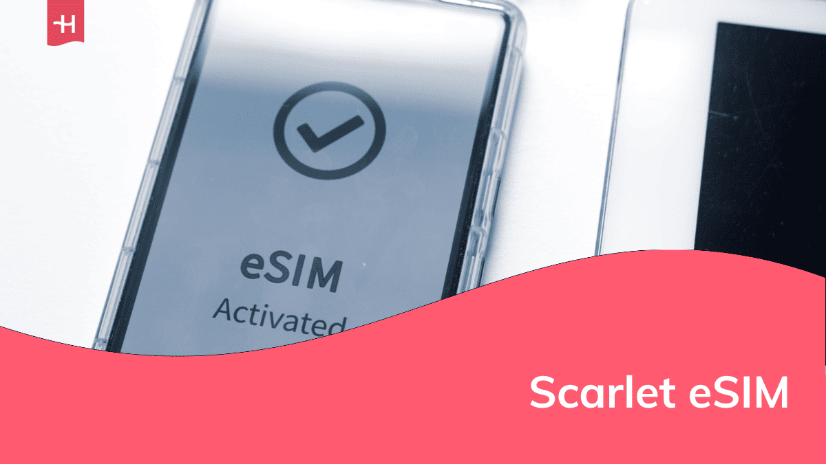 Foto van een smartphone met de woorden "eSIM activated" op het scherm als uitgelichte afbeelding voor een artikel over de Scarlet eSIM