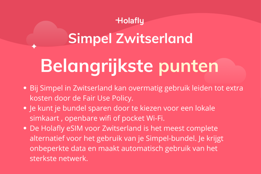 Afbeelding met daarop de belangrijkste punten over Simpel in Zwitserland samengevat