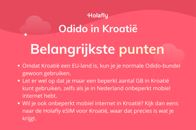 Afbeelding met daarop de belangrijkste punten over Odido in Kroatië samengevat