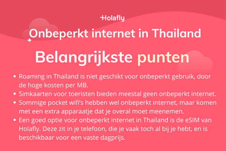 Afbeelding met daarop de belangrijkste punten over onbeperkt internet in Thailand samengevat