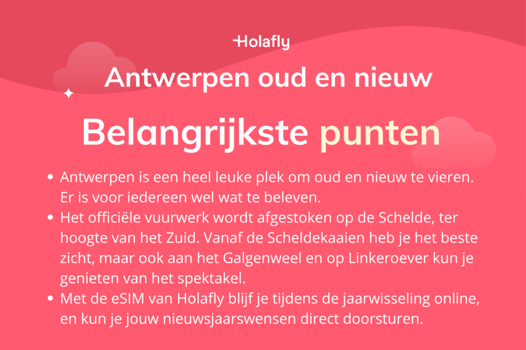 Afbeelding met daarop de belangrijkste punten over Oud en Nieuw in Antwerpen samengevat