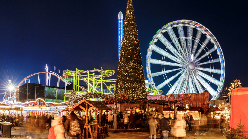 Sfeerbeeld van de kerstmarkt in Hyde Park