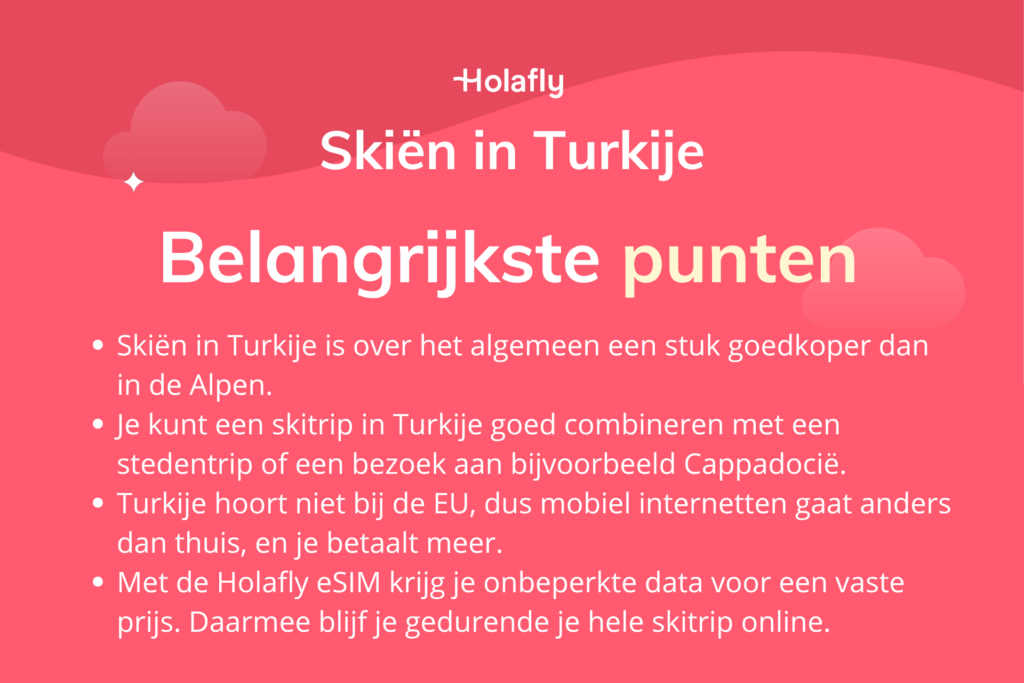 Afbeelding met daarop de belangrijkste punten over skiên in Turkije samengevat