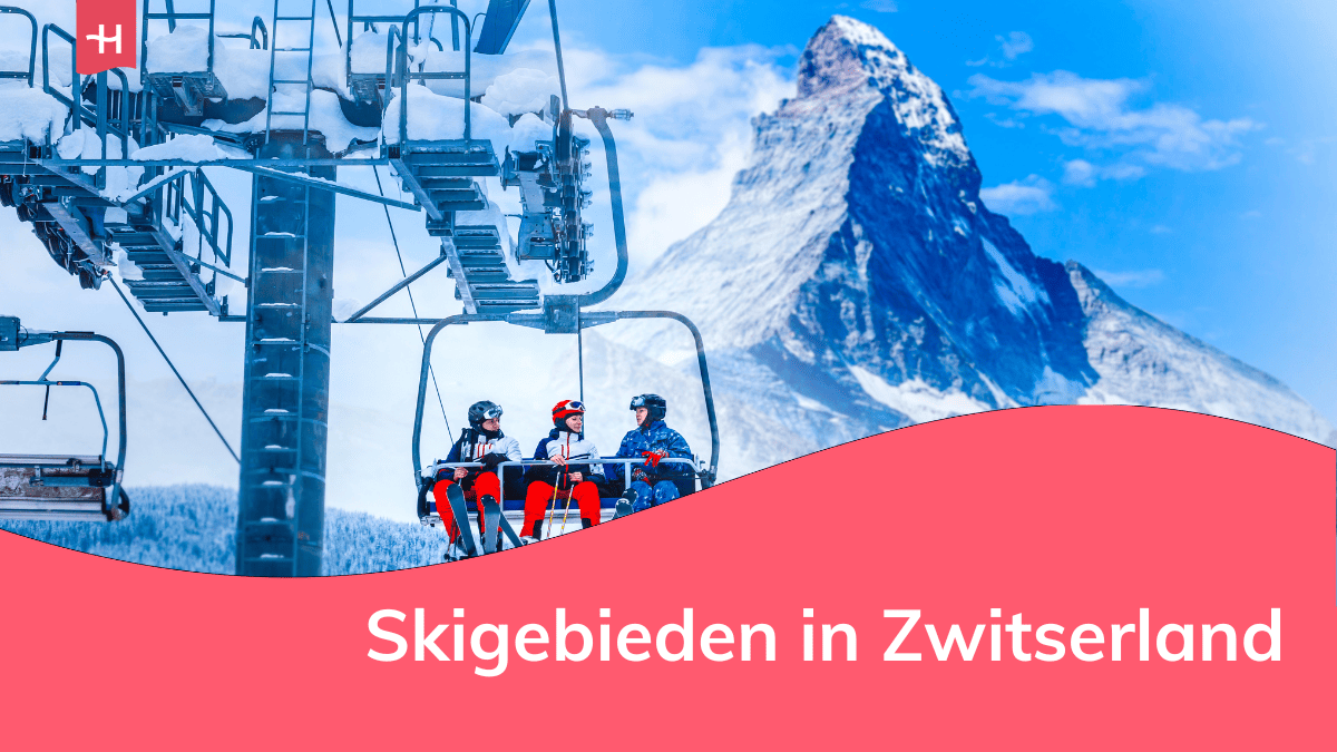 Foto van drie kinderen op een skilift met de Matterhorn op de achtergrond als uitgelichte afbeelding voor een artikel over skigebieden in Zwitserland