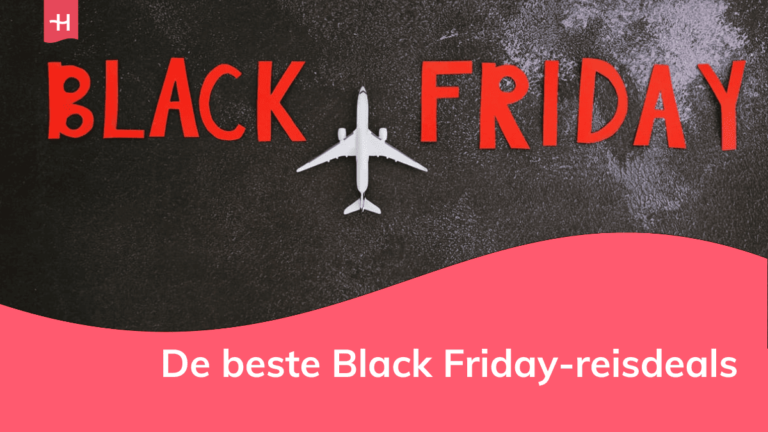 Foto van een vliegtuig en de woorden "Black Friday" als uitgelichte afbeelding voor een artikel over de beste Black Friday-reisdeals