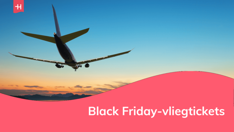 Foto van een vliegtuig op de voorgrond met blauwe lucht op de achtergrond als uitgelichte afbeelding voor een artikel over Black Friday-vliegtickets