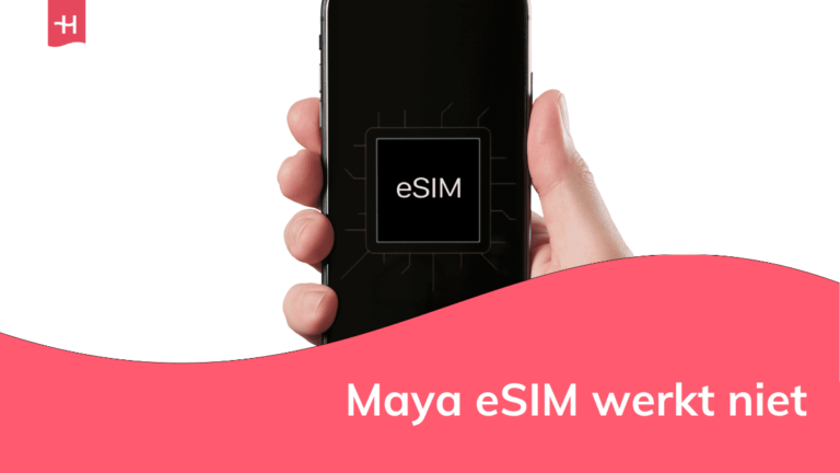 Foto van hand die een smartphone vasthoudt met daarop het woord "eSIM" als uitgelichte afbeelding voor een artikel over "Maya eSIM werkt niet"