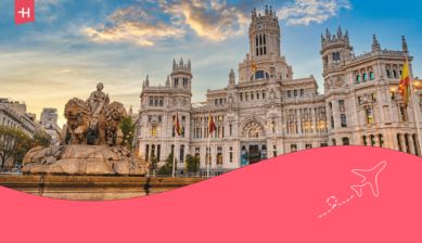 De Cibeles-fontein bij zonsondergang als uitgelichte afbeelding voor een artikel over "Madrid bezienswaardigheden"