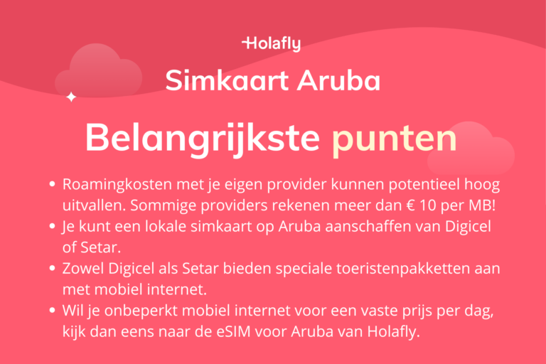 Afbeelding met daarop de belangrijkste punten over simkaart voor Aruba samengevat