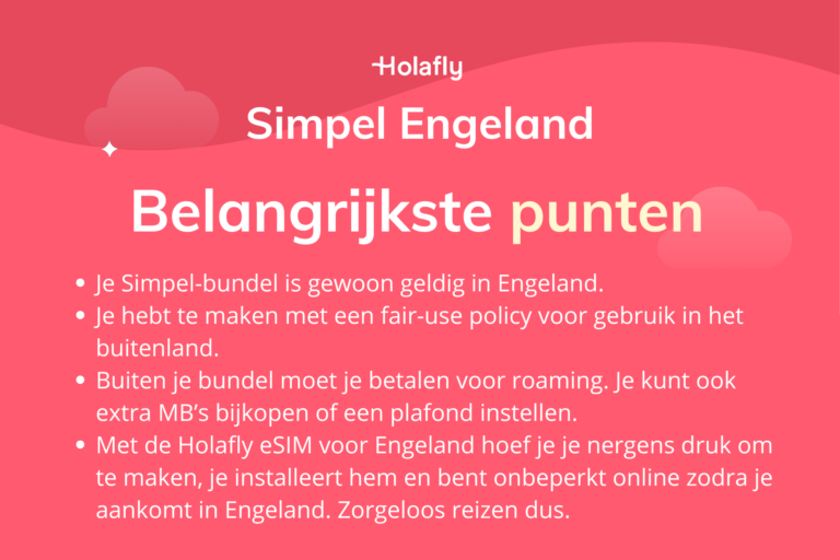 Afbeelding met daarop de belangrijkste punten over Simpel in Engeland samengevat