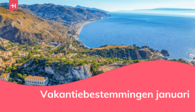 Luchtfoto van het Grieks theater in Taormina met de Etna op de achtergrond als uitgelichte afbeelding voor een artikel over de beste vakantiebestemmingen in januari