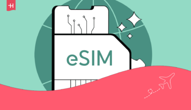 Afbeelding van een wereldbol en het woord "eSIM" als uitgelichte afbeelding voor een artikel over de Fairphone eSIM.