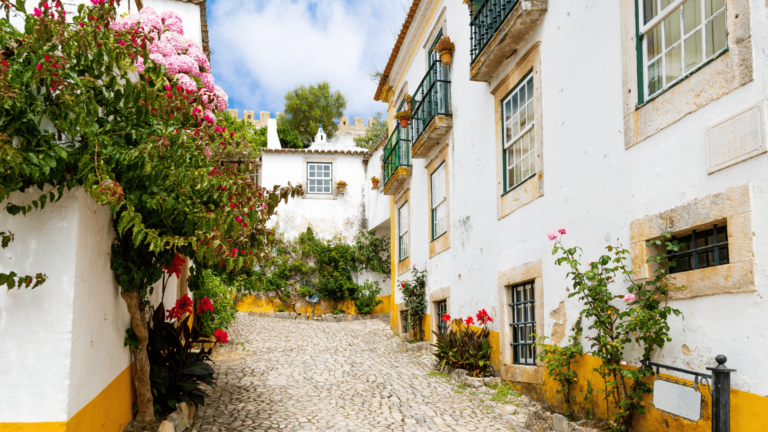 Foto van een gezellig straatje in de stad Obidos, een van de mooiste plekken in Portugal