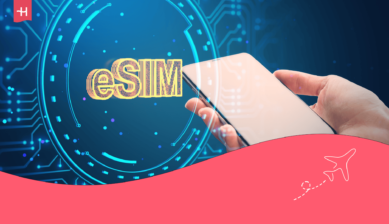 Foto van iemand met een smartphone in de hand en het woord eSIM als uitgelichte afbeelding voor een artikel over Nokia eSIM