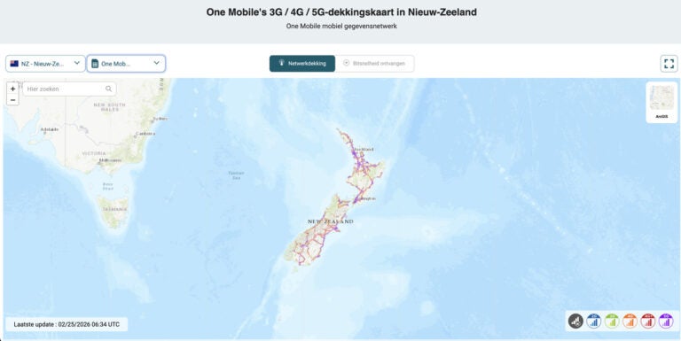 One Mobile 3G, 4G en 5G dekkingskaart in Nieuw-Zeeland met landelijke netwerkdekking