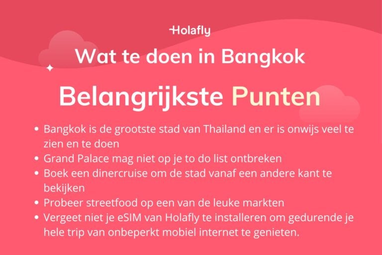 Afbeelding met daarop de belangrijkste punten over wat te doen in Bangkok samengevat