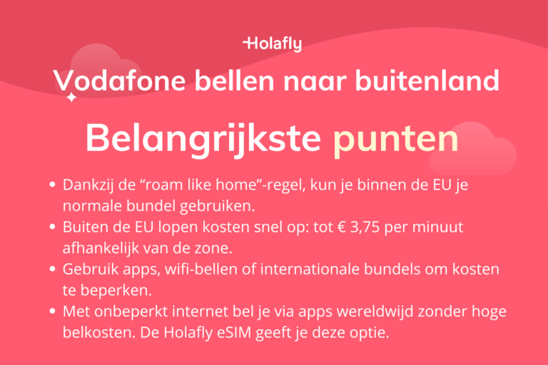Afbeelding met daarop de belangrijkste punten over Vodafone bellen in het buitenland samengevat