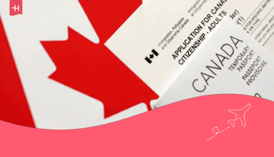 Vlag van Canada met tijdelijk paspoort als uitgelichte afbeelding voor een artikel over leuke weetjes over Canada