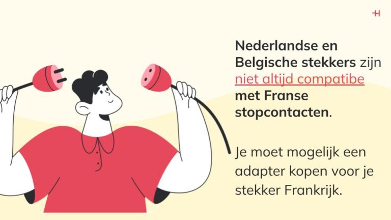 Infographic die toont dat Nederlandse en Belgische stekkers niet altijd compatibel zijn met stekker Frankrijk stopcontacten
