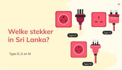 Overzicht van de drie soorten stekkers in Sri Lanka: Type D, Type G en Type M met bijbehorende stopcontacten