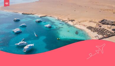 Luchtfoto van Giftun Island, als uitgelichte afbeelding voor een artikel dat bespreekt of Hurghada veilig is