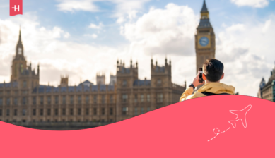 Man in Londen bij het parlement, betalen in Engeland