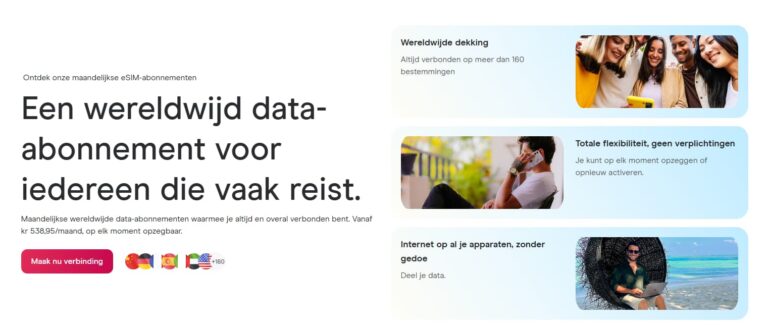 Screenshot van de website van Holafly met daarop informatie over de maandelijkse abonnementen die worden aangeboden