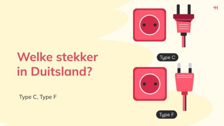 Overzicht van de stekkertypes C en F die in Duitse stopcontacten worden gebruikt.