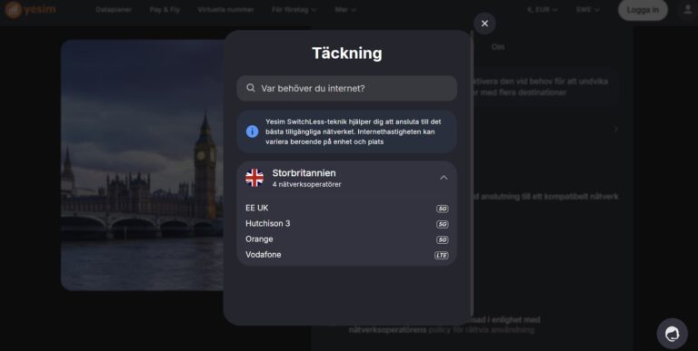 eSIM-nätverksleverantörer i Storbritannien.
