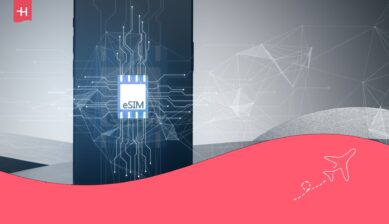 En mobiltelefon med et eSIM-chipkort-ikon til en artikel om, hvilke telefoner kan bruge eSIM.