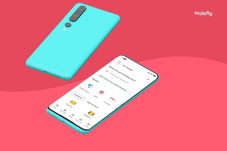 Xiaomi-telefon med en Holafly-app på skærmen