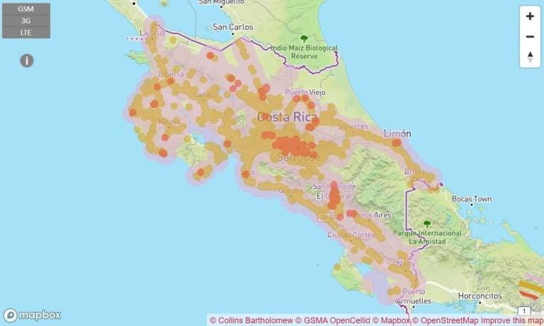 Claro スマートフォン カバー 範囲 地図 コスタリカ