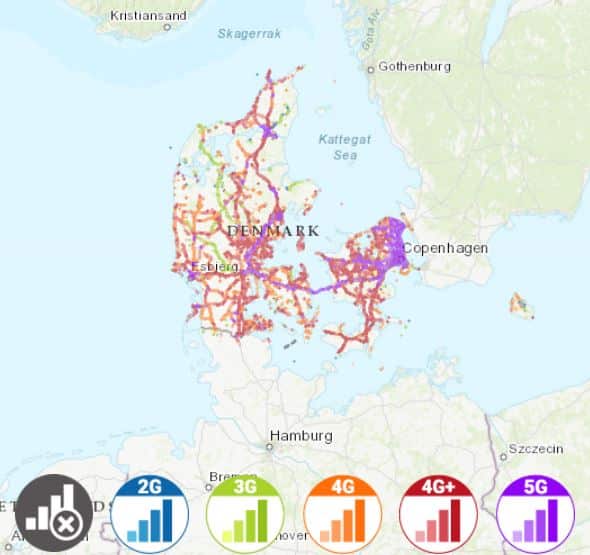 デンマーク インターネット 接続 Holafly eSIM サービスエリアマップ