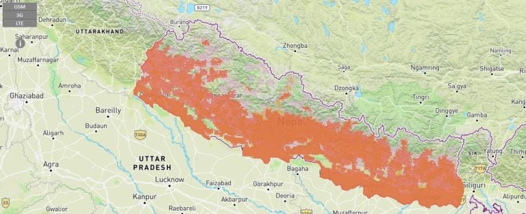 ネパール インターネット 接続 Holafly eSIM サービスエリアマップ