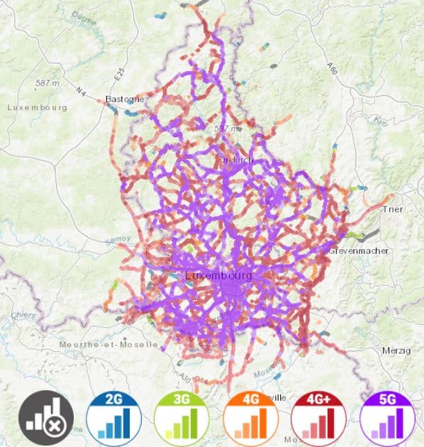 ルクセンブル インターネット 接続 Holafly eSIM サービスエリアマップ
