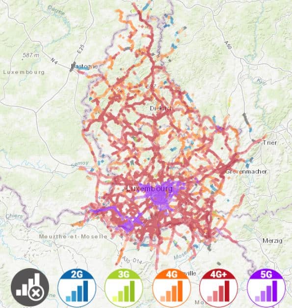 ルクセンブル インターネット 接続 Holafly eSIM サービスエリアマップ