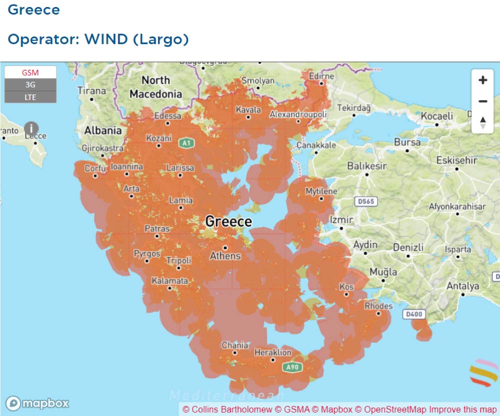 Holafly - Greece WIND Network Coverage Map 