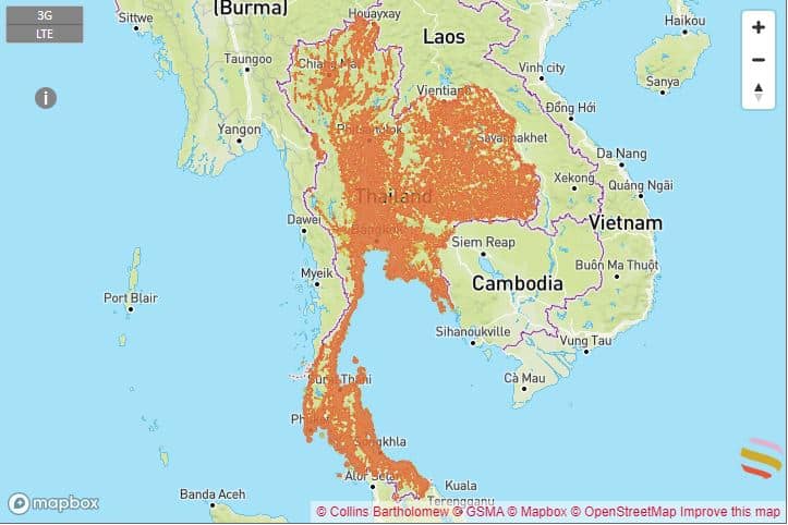 eSIM　バンコク　Holafly　オラフライ　Dtac　通信エリア