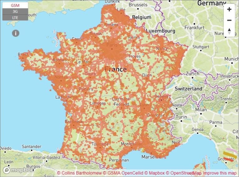 Holafly　eSIM　パリ　Orange　通信エリア