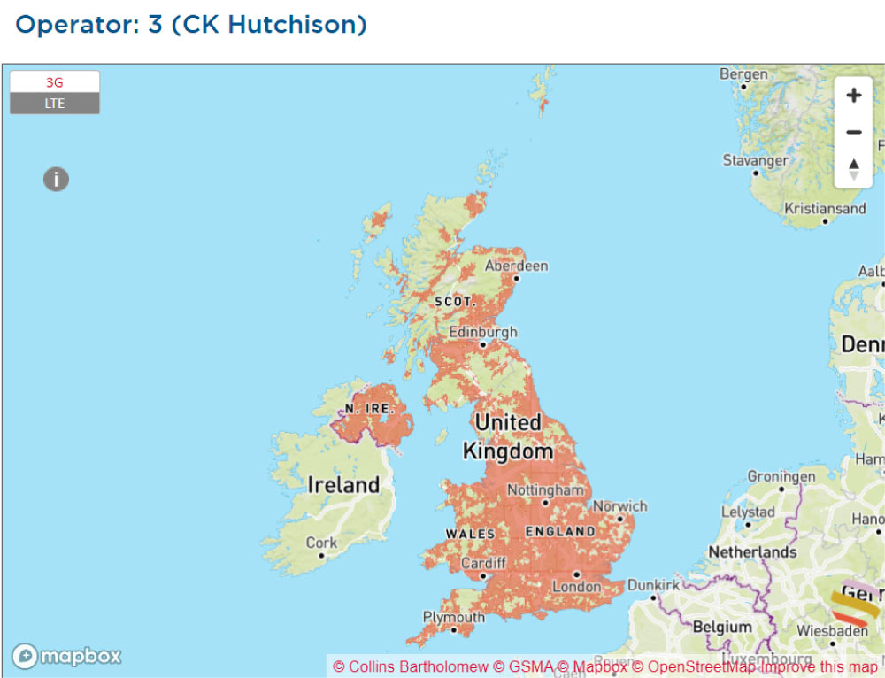 2025 SIM4 - UK 3 CK Hutchison Network Coverage Map Holafly ESIM 