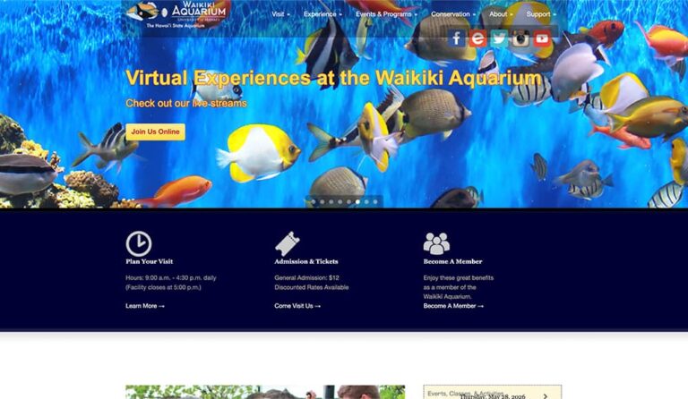 ワイキキ水族館で展示される熱帯魚やサンゴ礁の海洋生物を紹介する館内イメージ