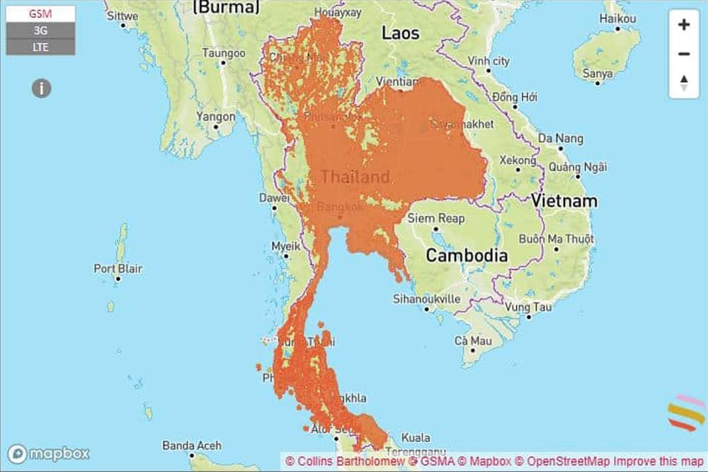 Truemove タイ国内サービスエリアマップ