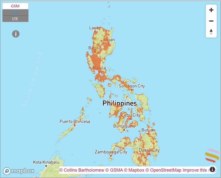 フィリピン大手携帯キャリアSmartの国内通信エリアマップ