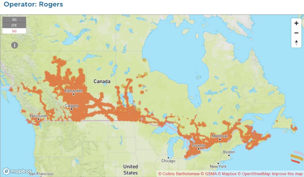 rogers カナダ国内通信エリアマップ